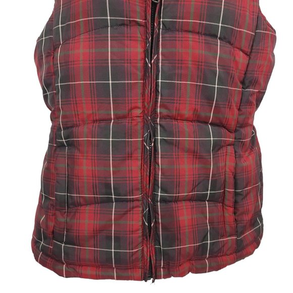 In Style We Trust NY Reversible Zip Puffer Vest Womens M Red Tartan Plaid Black - Picture 5 of 16